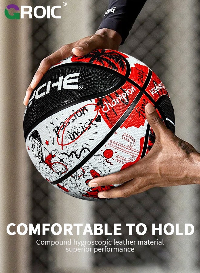 GROIC Basketball, Fire Size 7 Basketball, Red Black Comic Graphic Design, Deep Channel Construction and Durability, Perfect for Basketball Training and Equipment Practice, Outdoor Rubber Basketballs - Image 5